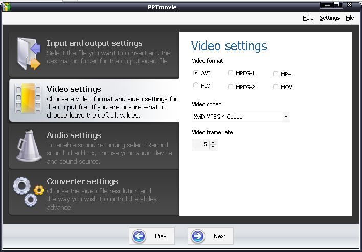 PPTexpert PPTmovie 2.3 : Video settings