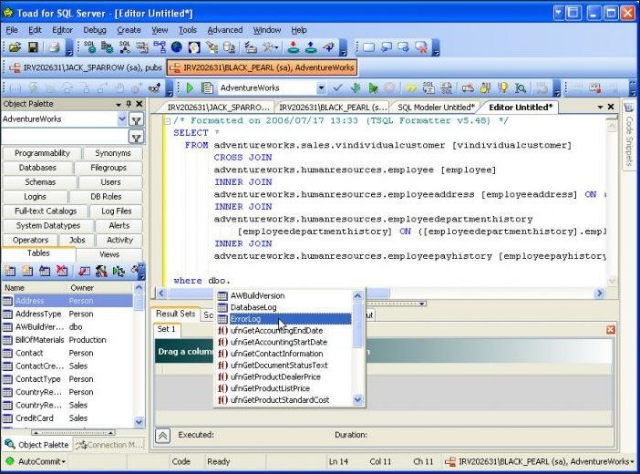Quest Software Toad for SQL Server 5.7 : Main window