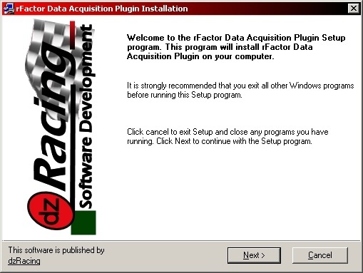 rFactor Data Acquisition Plugin : Instalation Screen