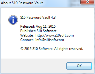 S10 Password Vault 4.3 : Main window
