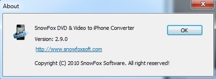 SnowFox DVD & Video to iPhone Converter 2.9 : About window
