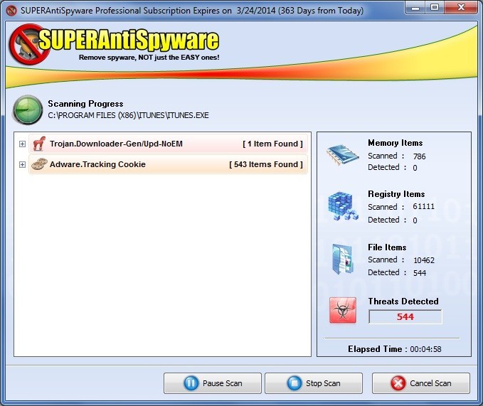 SUPERAntiSpyware Professional 5.6 : Scanning Progress
