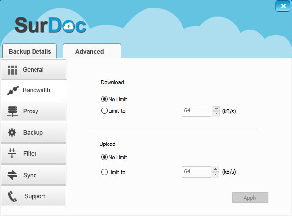 SurDoc 2.0 : Bandwidth Settings