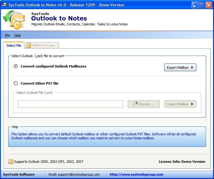 SysTools Outlook to Notes 6.0 : Main Screen
