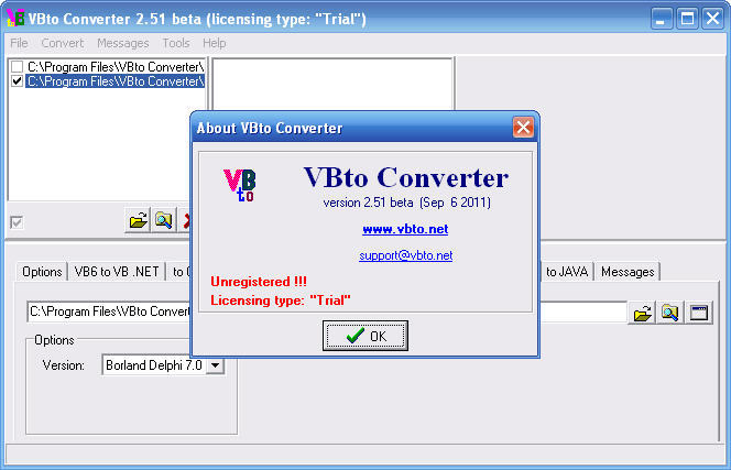 VBto Converter 2.5 beta : Main window