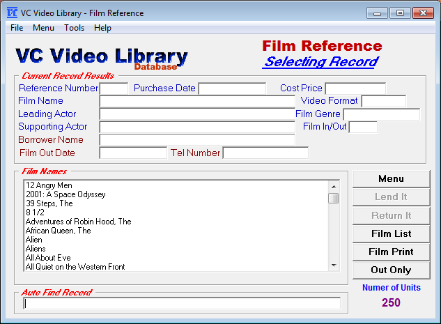 VC Video Library 1.2 : Main window