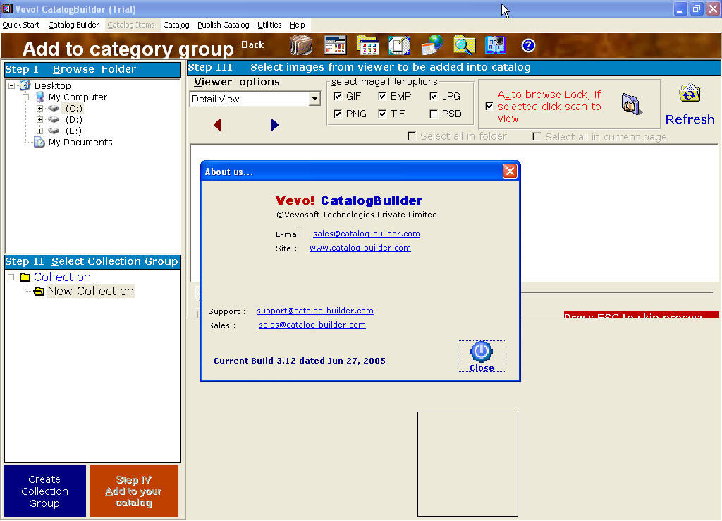 Vevo! CatalogBuilder 3.1 : Main window