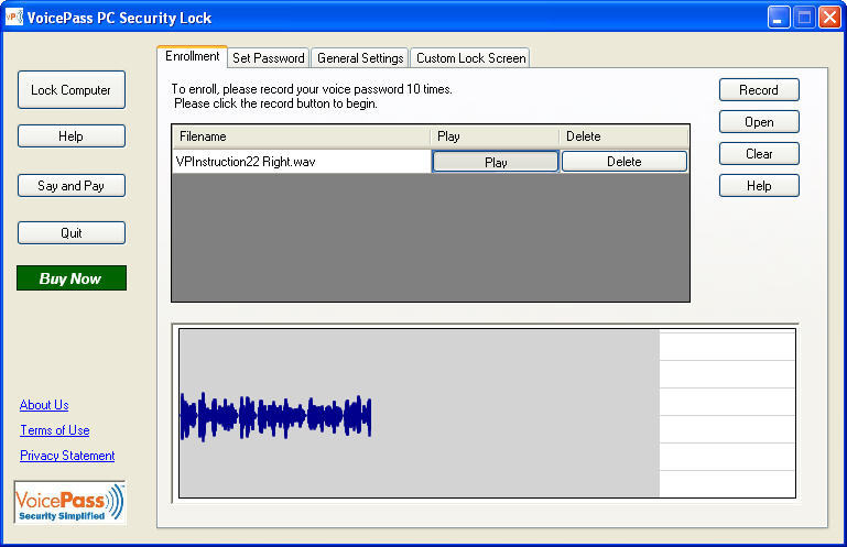 VoicePass PC Security Lock 1.0 : General View