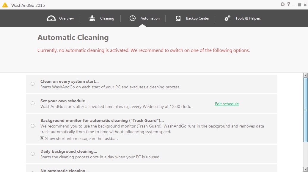 WashAndGo 19.3 : Automatic Cleaning Setup