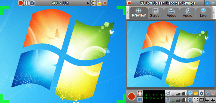 ZD Soft Screen Recorder 10.1 : ZD Soft Screen Recorder 10 and region selection frame