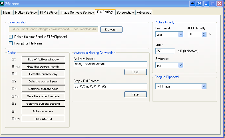 ZScreen 1.3 : File settings